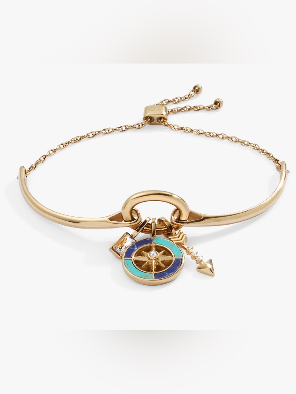 Alex and Ani Gold-Tone Bracelet with Turquoise & Blue Compass Charms
